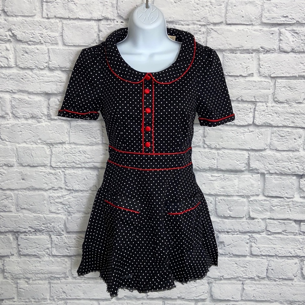 Lindy Bop Vintage Retro Pin Up Black and White Polka Dot Mini Dress size XS